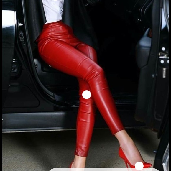 R+A red leather high waist pants 29